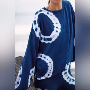 Vintage Match Point Blue and White Linen Tie-Dye Long Sleeve Top Sz. XL